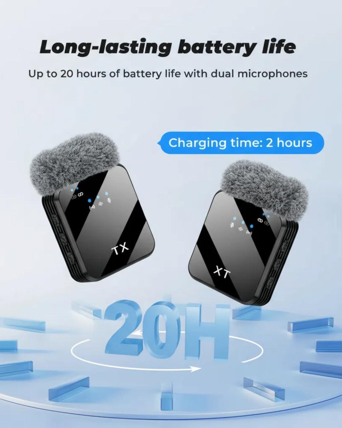 Double Microphone Sans Fil Professionnel 2en1 pour iPhone et Android F15-2 – ميكروفون لاسلكي 2قطع متعدد المنافذ