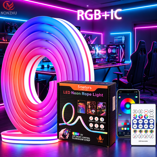 Bande LED Néon Flexible RGB 5m avec Bluetooth et USB – شريط إضاءة نيون مرن بطول 5 أمتار مع بلوتوث