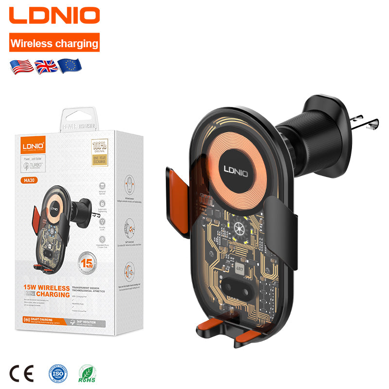 Support Téléphone Voiture avec Chargeur Sans Fil 15W Capteur Infrarouge LDNIO MA30 - حامل هاتف للسيارة وشاحن لاسلكي ذكي