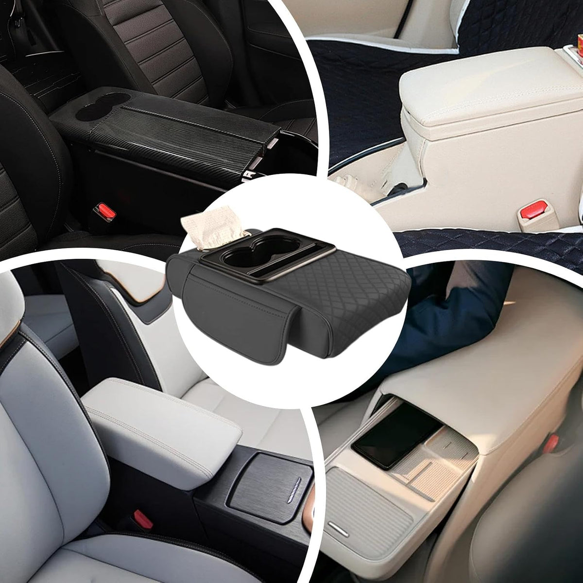 Organisateur pour Accoudoir de Voiture Multifonction - صندوق تخزين مسند ذراع السيارة متعدد الوظائف مع وسادة مريحة