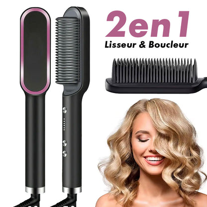 Brosse à cheveux chauffante en céramique 6 niveaux de chaleur 360° – Lisseur HQT-909B