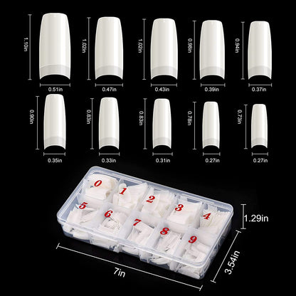 Boite 500 Pcs Pose Capsules 10 Sizes ongles transparent