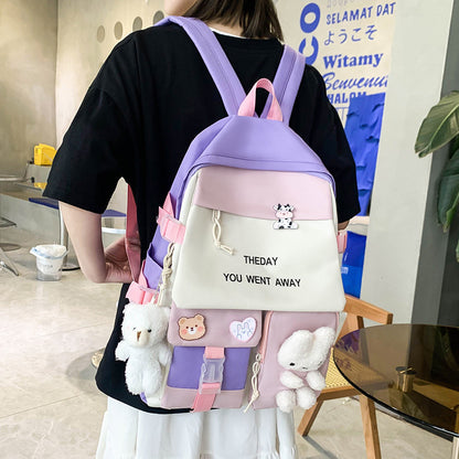 Sac à Dos Multifonctionnel Kawaii Grand Volume Imperméable et Résistant 5Pcs Mauve SACKDS25MV - حقيبة ظهر بعدة قطع بتصميم كاوايي