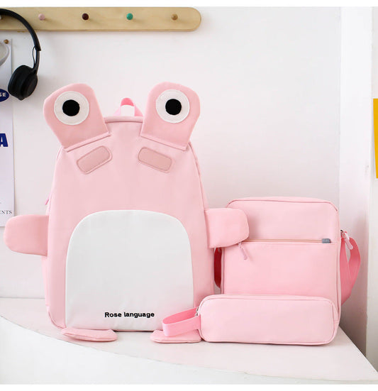 Sac à Dos Scolaires Enfant 3 en 1 Motif Grenouille Rose Language Style Dos Kawaii Rose SACKDS32RS - طقم حقائب مدرسية للأطفال 3 في 1 بتصميم الضفدع