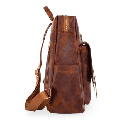 Sac à dos rétro en cuir synthétique pour femme marron - حقيبة ظهر نسائية من الجلد