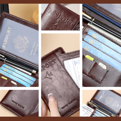 Porte-Passeport de Voyage en Cuir PU avec Protection RFID - محفظة جواز سفر جلدية متعددة الجيوب