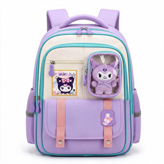 Sac à Dos Scolaire Style Kawaii Grand Volume avec Peluche Incluse Tissu Imperméable Mauve SACKDS04MV - حقيبة مدرسية بتصميم كاوايي