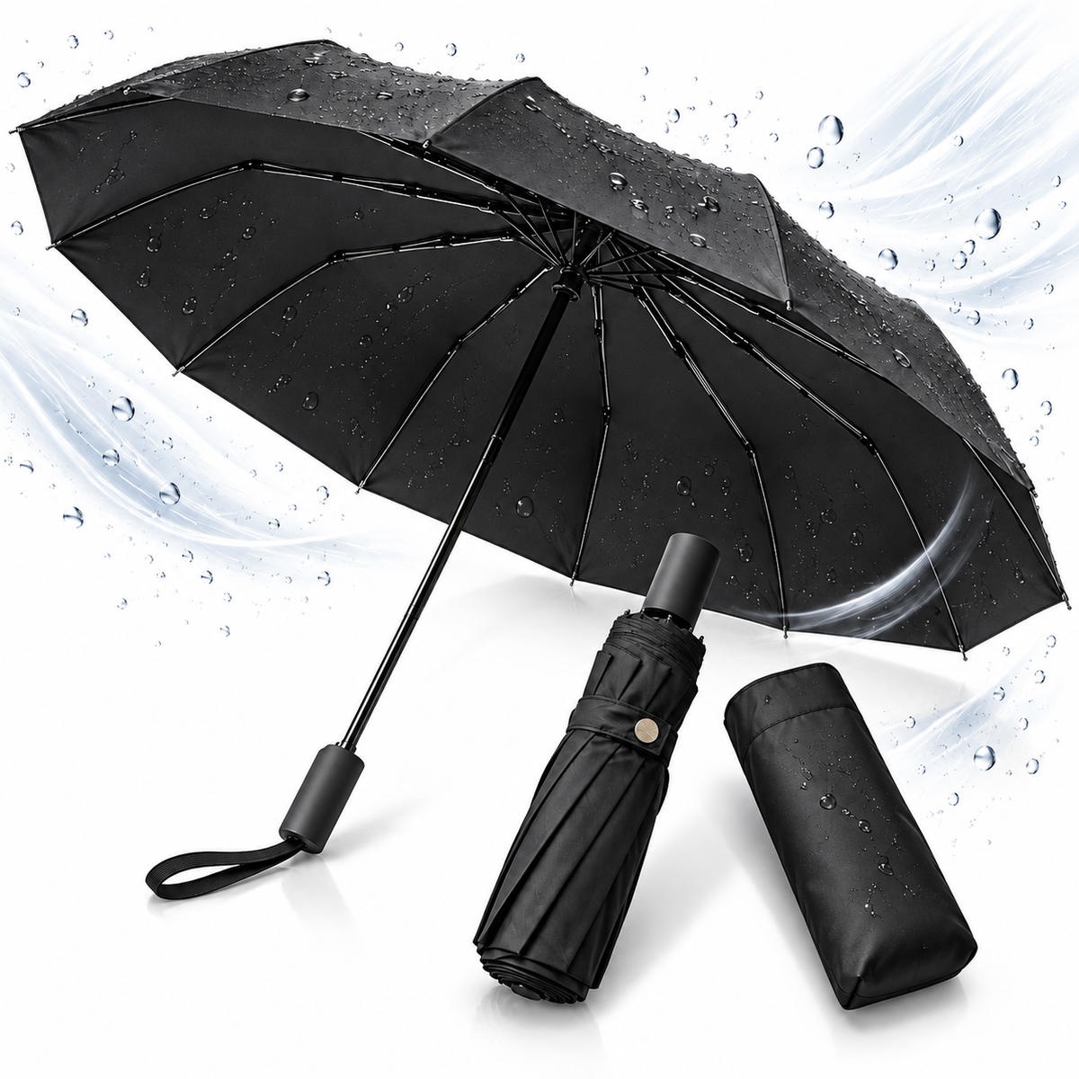 Parapluie Automatique Coupe-Vent avec Protection UV Black - مظلة أوتوماتيكية مقاومة للرياح وأشعة الشمس