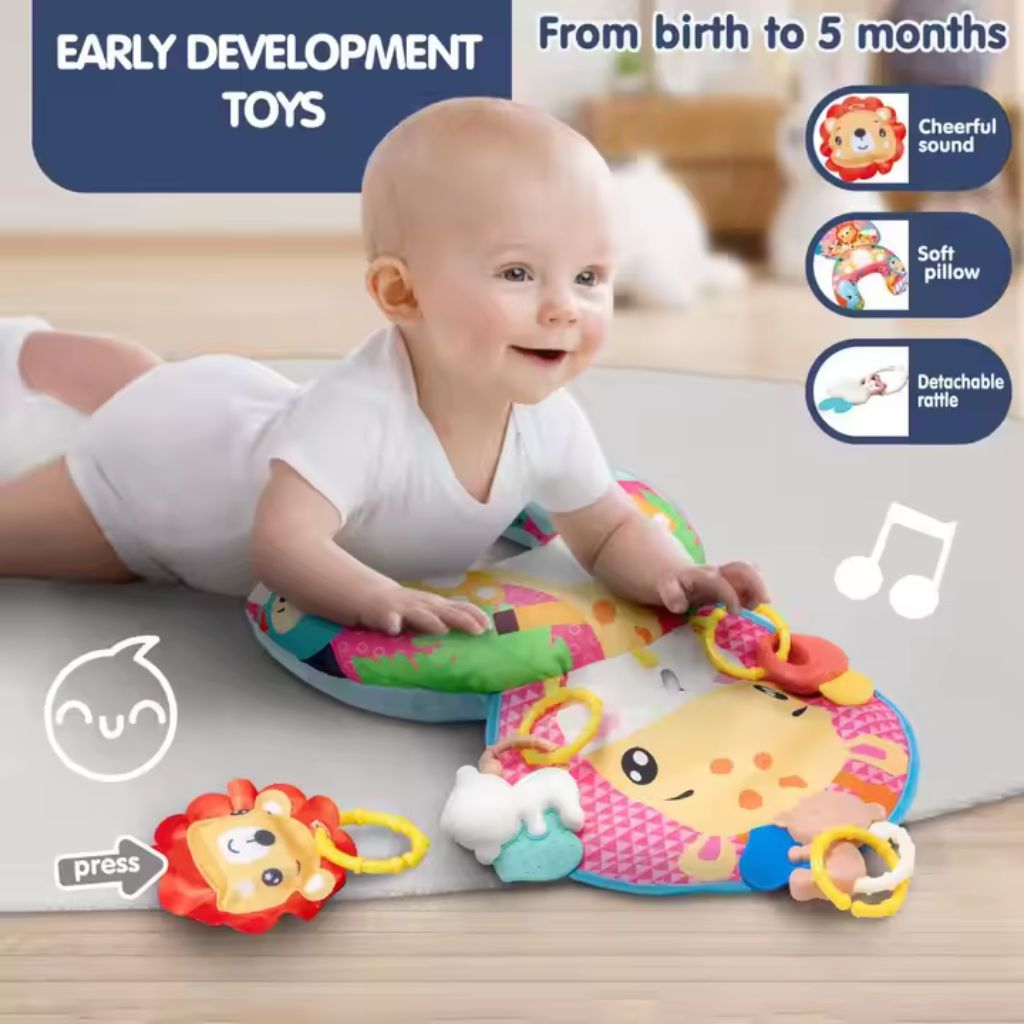 Coussin de Jeu Bébé - Jouet d'Éveil Sensoriel Montessori avec Animaux Sonores – وسادة البطن للرضع