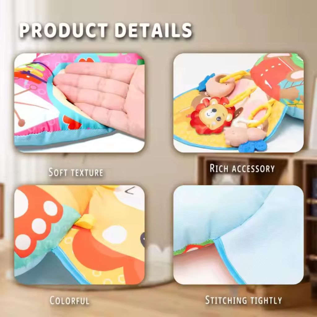 Coussin de Jeu Bébé - Jouet d'Éveil Sensoriel Montessori avec Animaux Sonores – وسادة البطن للرضع