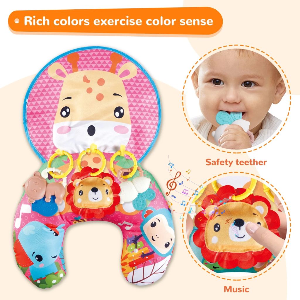Coussin de Jeu Bébé - Jouet d'Éveil Sensoriel Montessori avec Animaux Sonores – وسادة البطن للرضع
