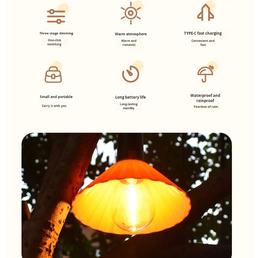 Lanterne de Camping Rechargeable 3 Niveaux de Luminosité avec Crochet de Suspension - مصباح تخييم وطوارئ قابل للشحن مع خطاف تعليق و3 مستويات إضاءة
