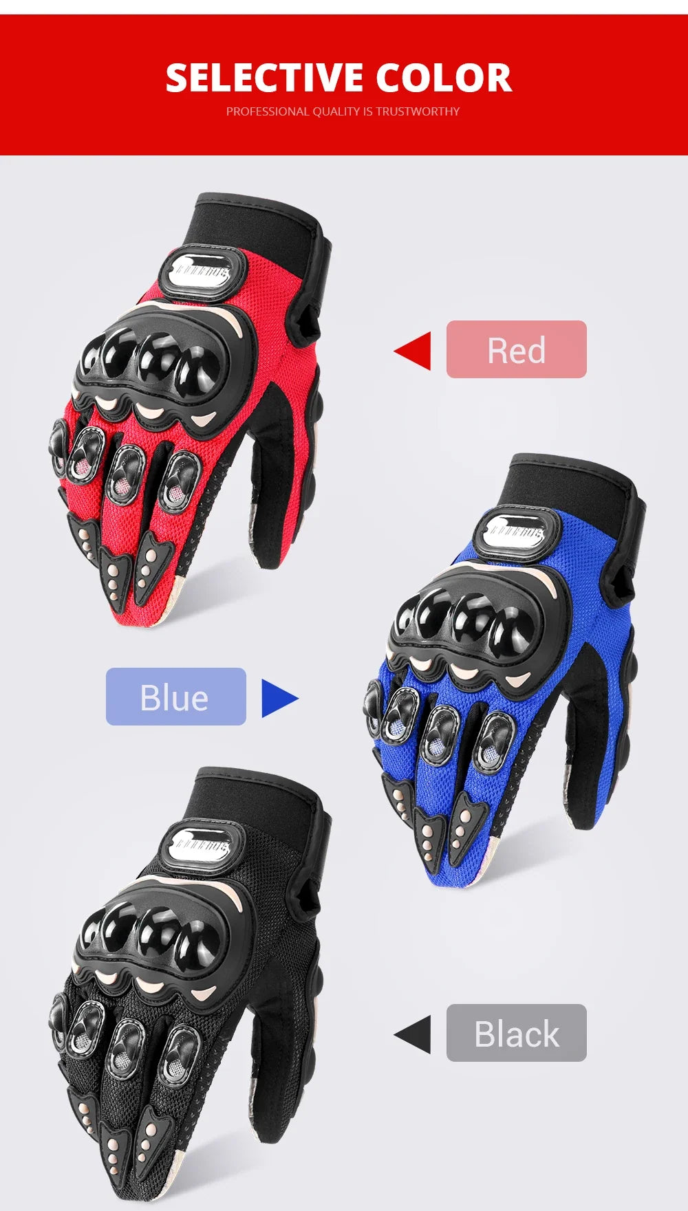 Gants de moto Pro-biker respirants avec protections en caoutchouc antidérapants