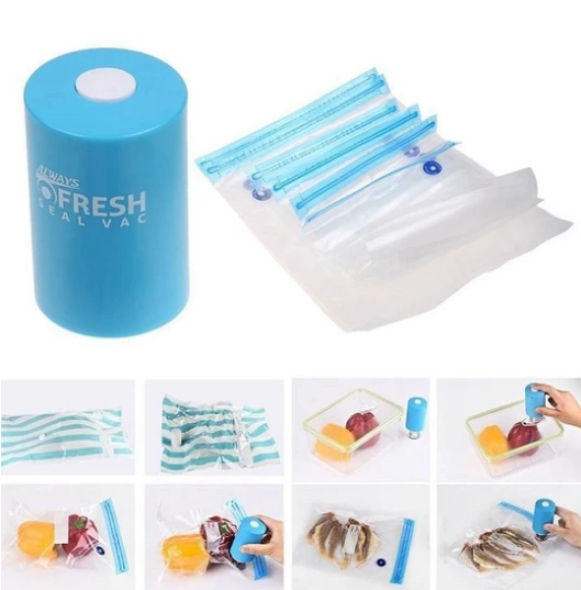 جهاز تفريغ وشفط الهواء من أكياس حفظ الطعام-Always Fresh Machine De Scellage Portable Avec 5 Sacs