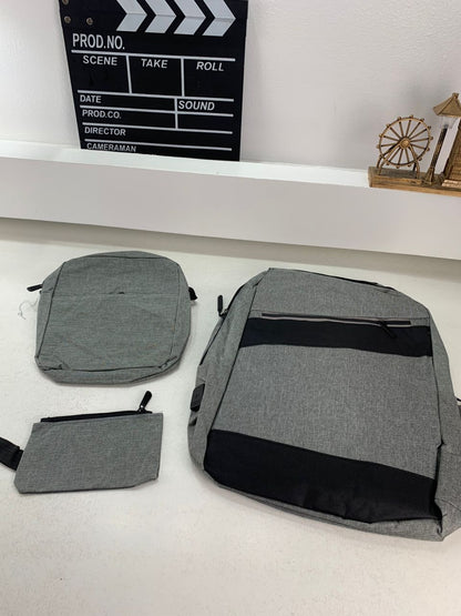 Sac à dos homme avec sac bandoulière et trousse 3en1 gris 2776-3 – محفظة ظهر رجالية 3 قطع رمادي
