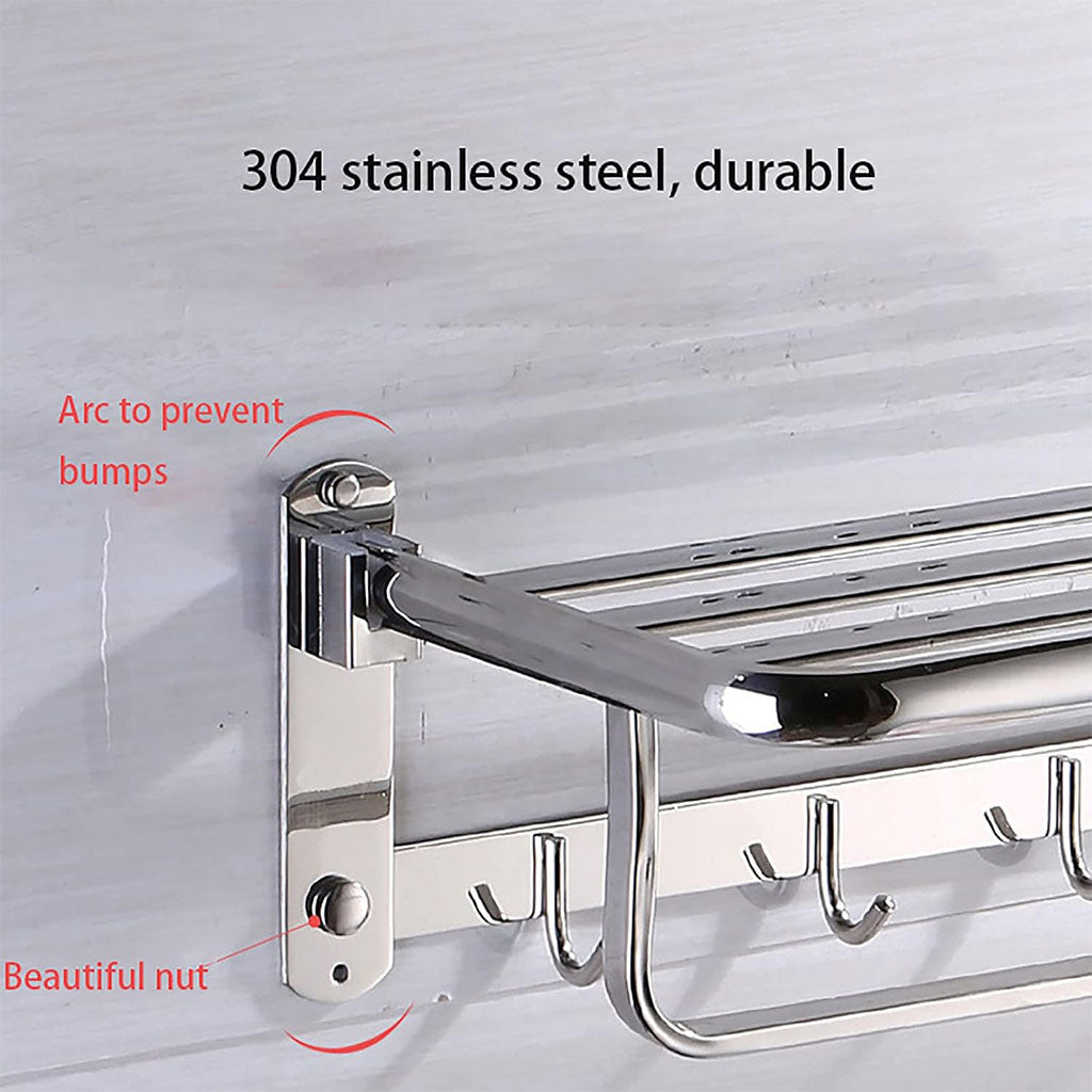 Porte-serviettes mural pliable en acier inoxydable avec crochets GM – علاقة مناشف قابلة للطي