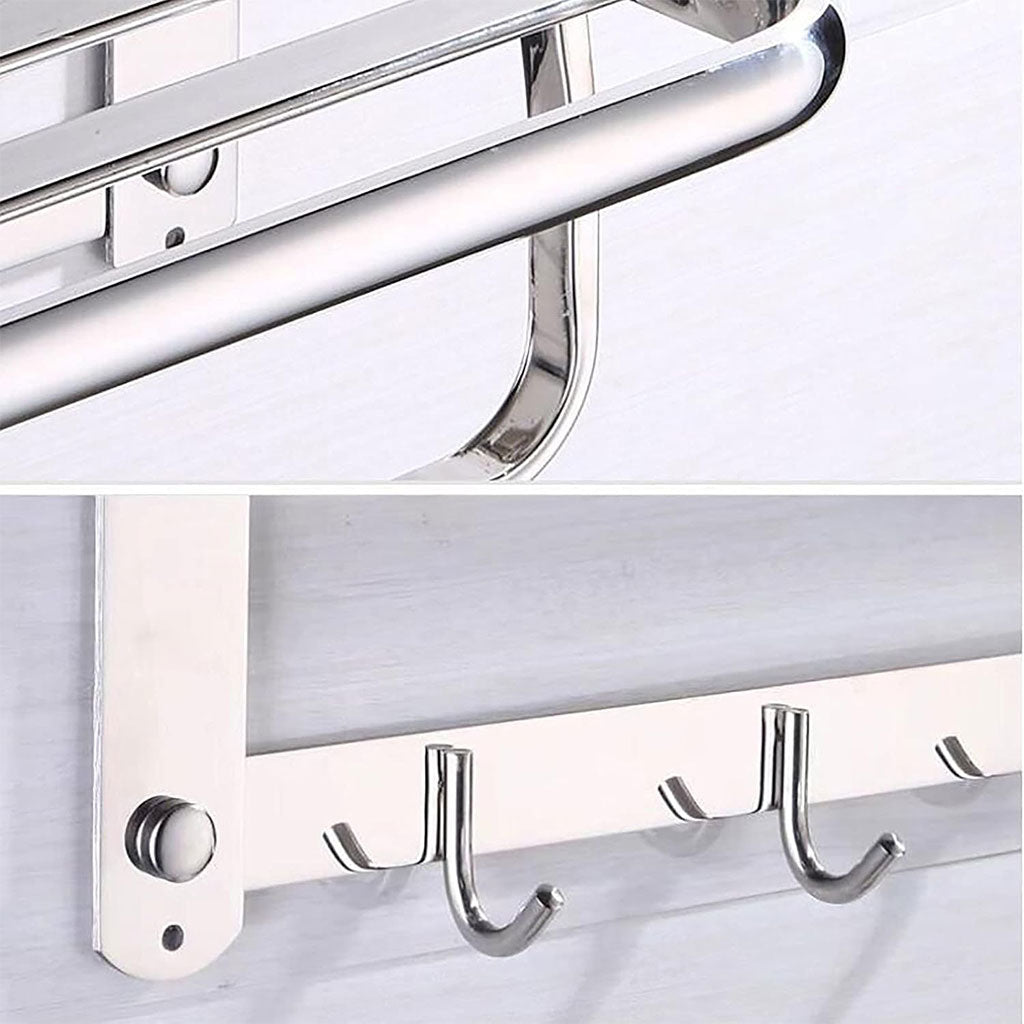 Porte-serviettes mural pliable en acier inoxydable avec crochets GM – علاقة مناشف قابلة للطي