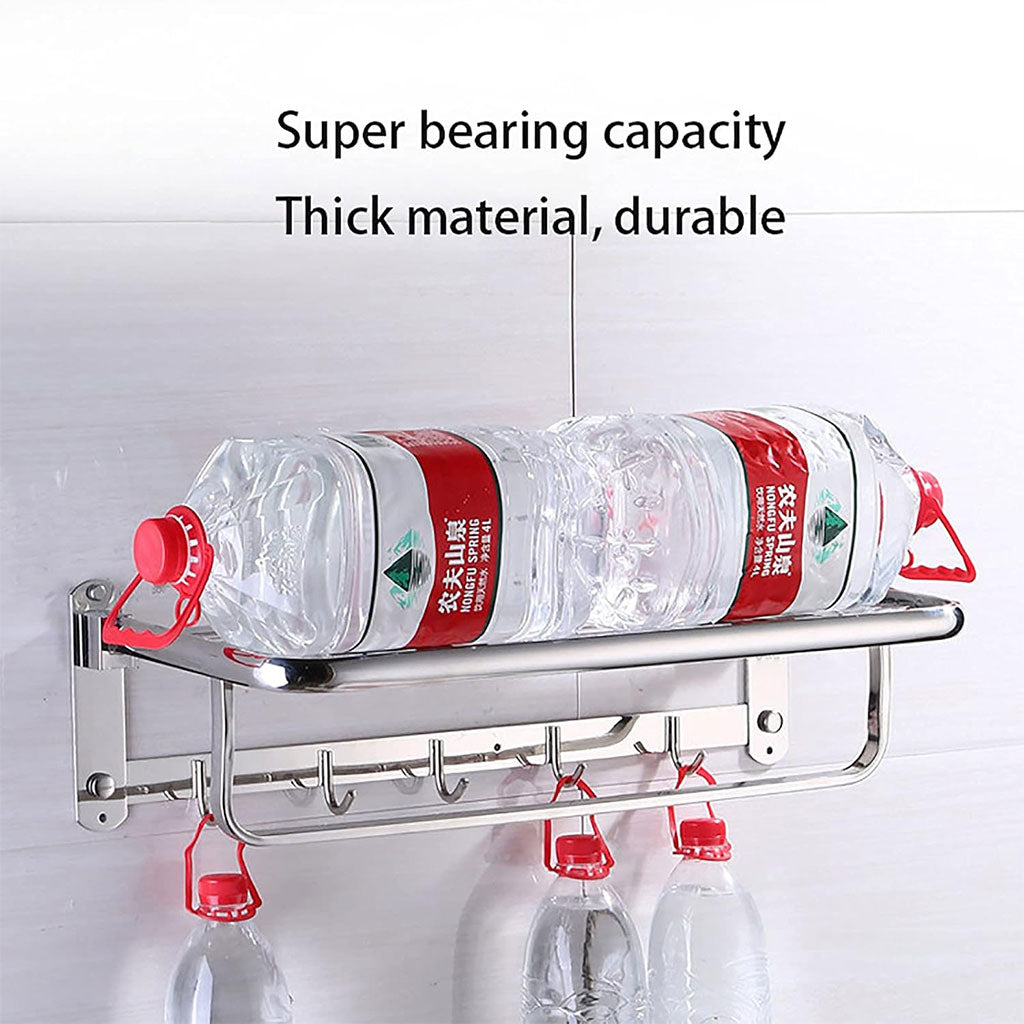 Porte-serviettes mural pliable en acier inoxydable avec crochets GM – علاقة مناشف قابلة للطي