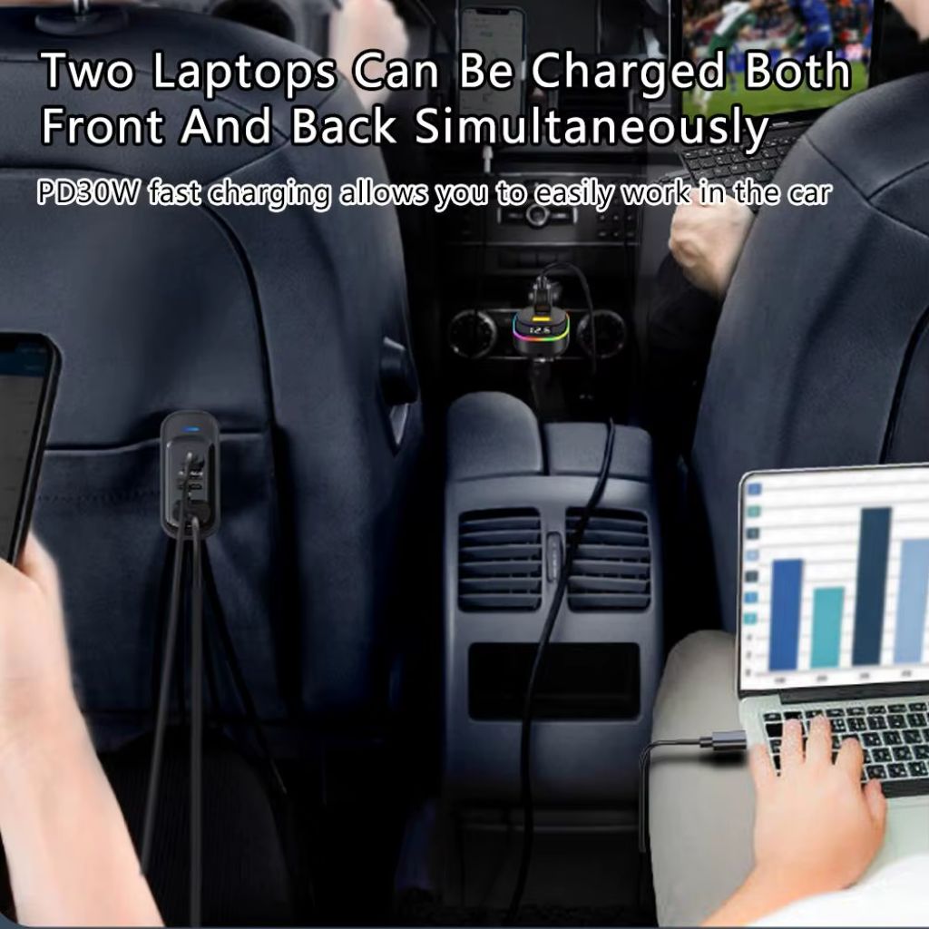 Chargeur Voiture 6 Ports USB Type-C avec Éclairage RGB – شاحن سيارة