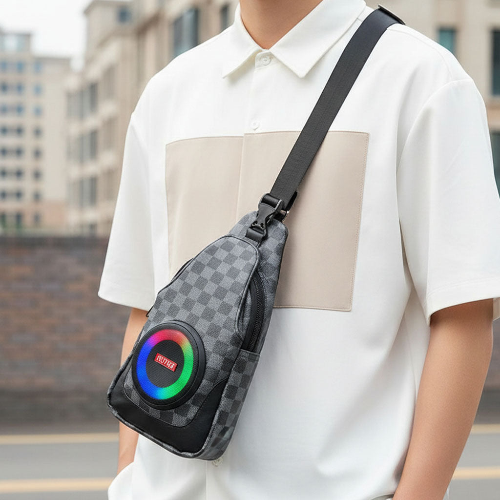 Sac à Bandoulière avec Haut Parleur Bluetooth Rechargeable RGB CH-M818 – حقيبة رجالية مع مكبر صوت بلوتوث مدمج