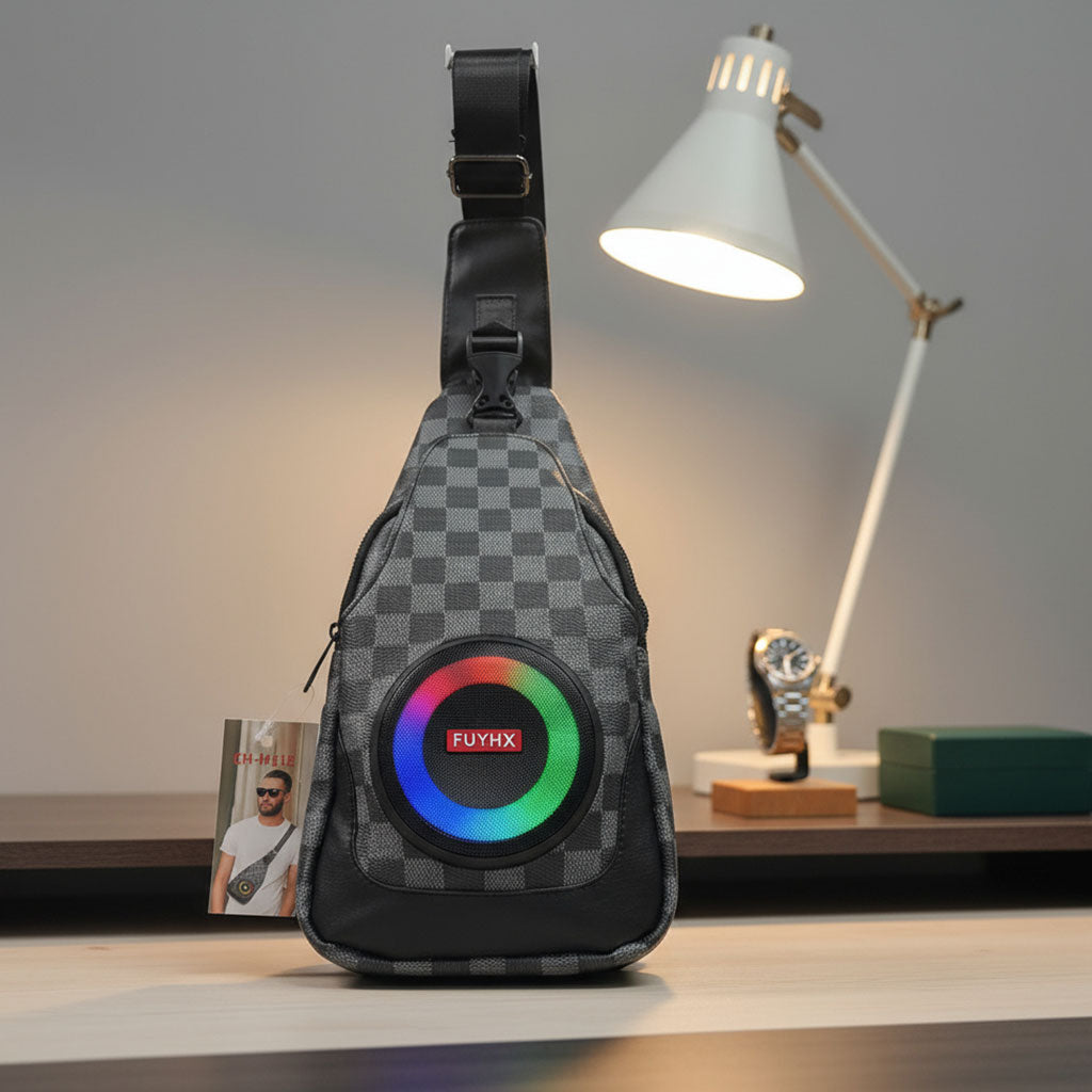 Sac à Bandoulière avec Haut Parleur Bluetooth Rechargeable RGB CH-M818 – حقيبة رجالية مع مكبر صوت بلوتوث مدمج