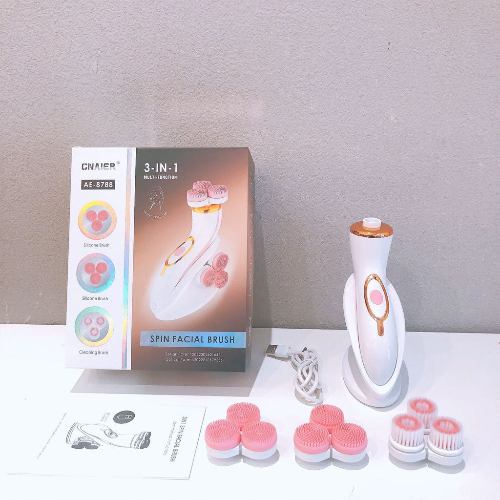 Brosse Nettoyante Électrique Cnaier AE-8788 3 Têtes Rotatives Recharge USB – جهاز تنظيف البشرة بعمق