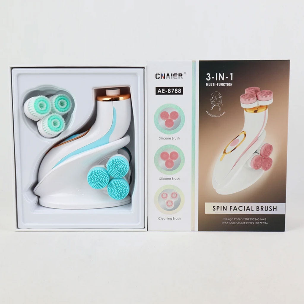 Brosse Nettoyante Électrique Cnaier AE-8788 3 Têtes Rotatives Recharge USB – جهاز تنظيف البشرة بعمق