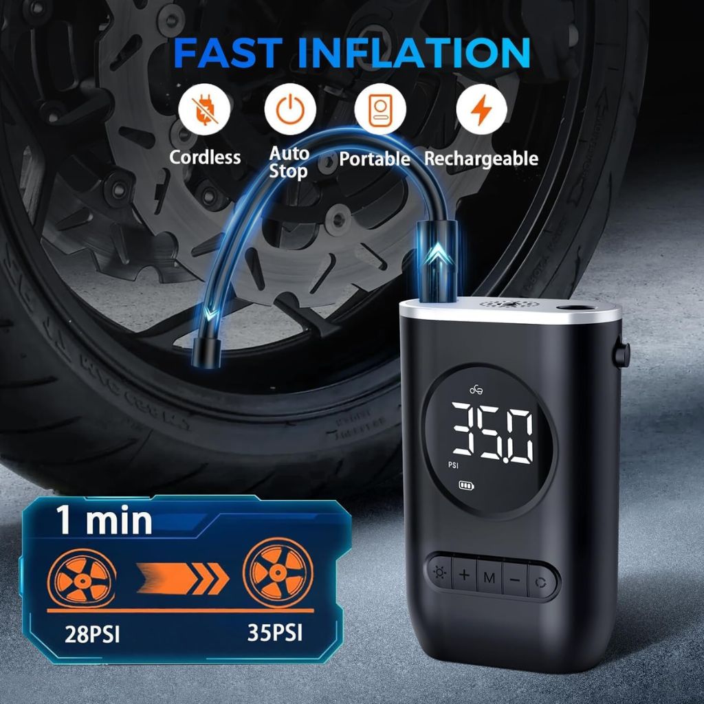 Compresseur d'Air Portable 150 PSI avec Lampe LED – منفاخ هواء محمول مع إضاءة