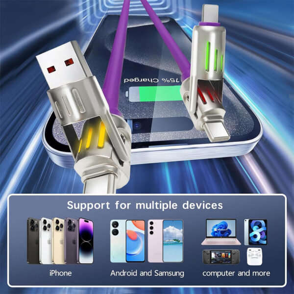 Câble de charge multifonction 4 en 1 USB C, A et Lightning 240W – كابل شحن متعدد الرؤوس