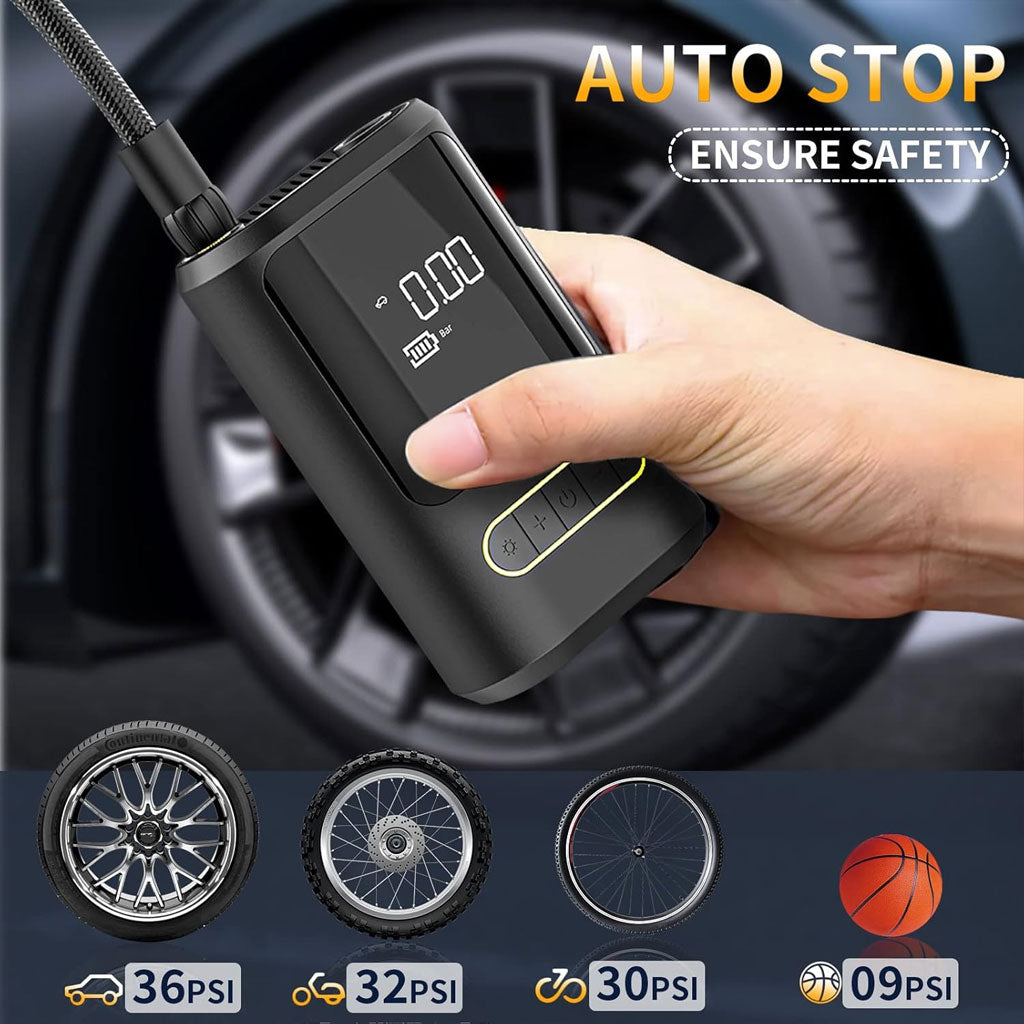 Gonfleur de pneu sans fil, compresseur d'air rechargeable 150psi affichage numérique