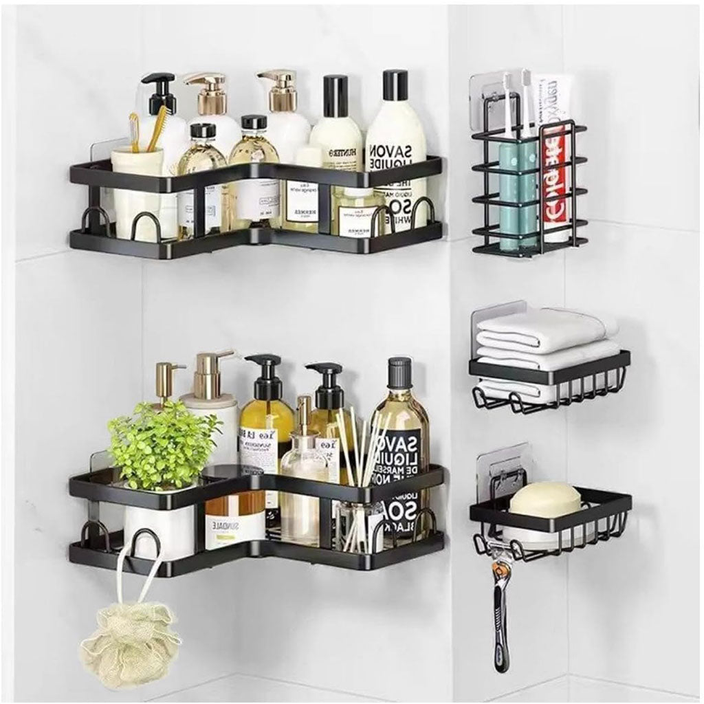 Étagère de rangement pour salle de bain 5pcs en acier inoxydable – طقم رفوف تنظيم للحمام