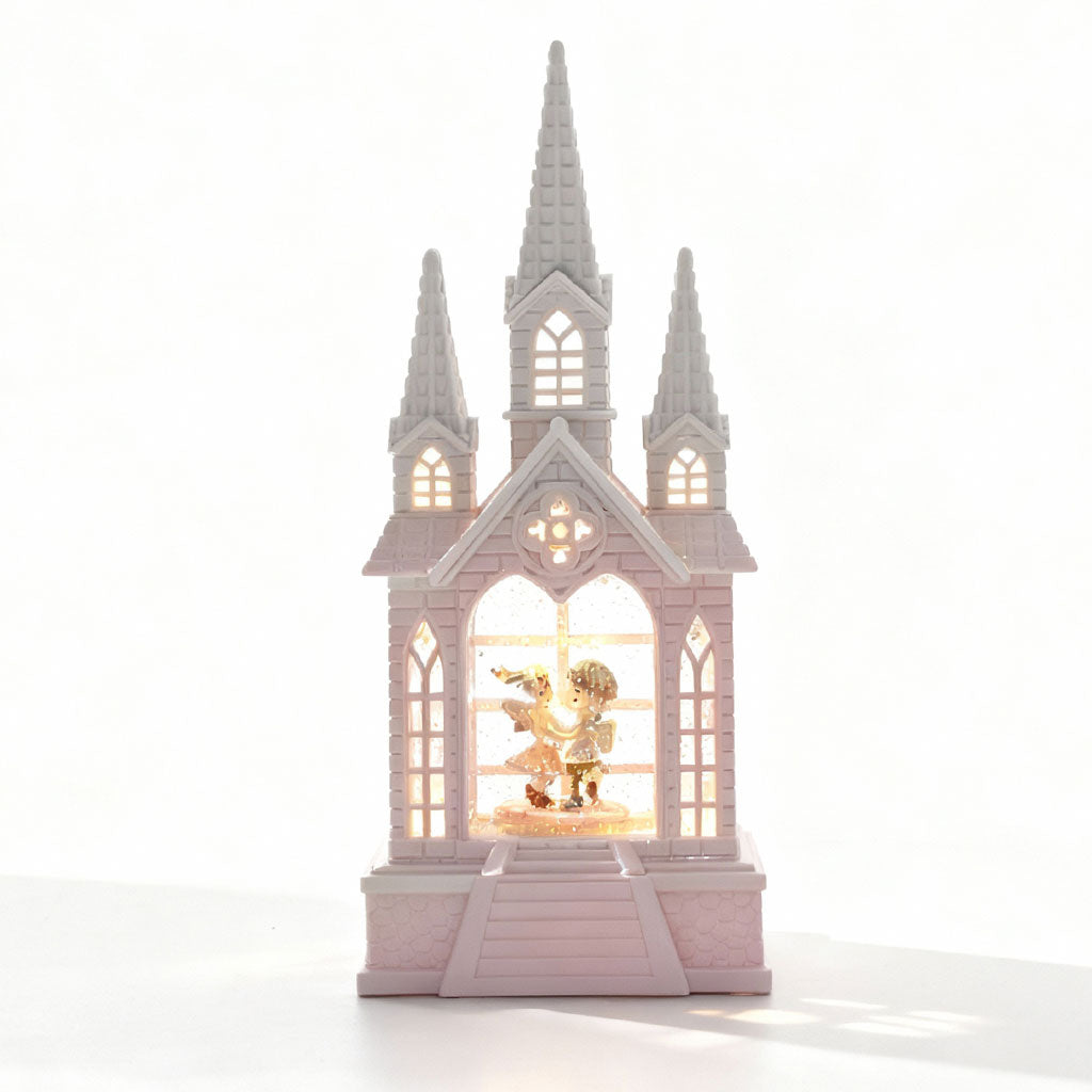 Château à neige lumineux avec paillettes tourbillonnantes – ديكور قلعة الثلج