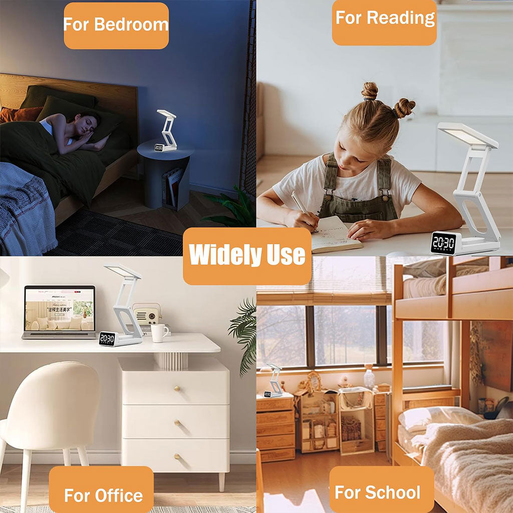Lampe de bureau rechargeable sans fil avec réveil LED et power bank 5000 mAh – مصباح مكتب ومصباح مع شاحن متنقل