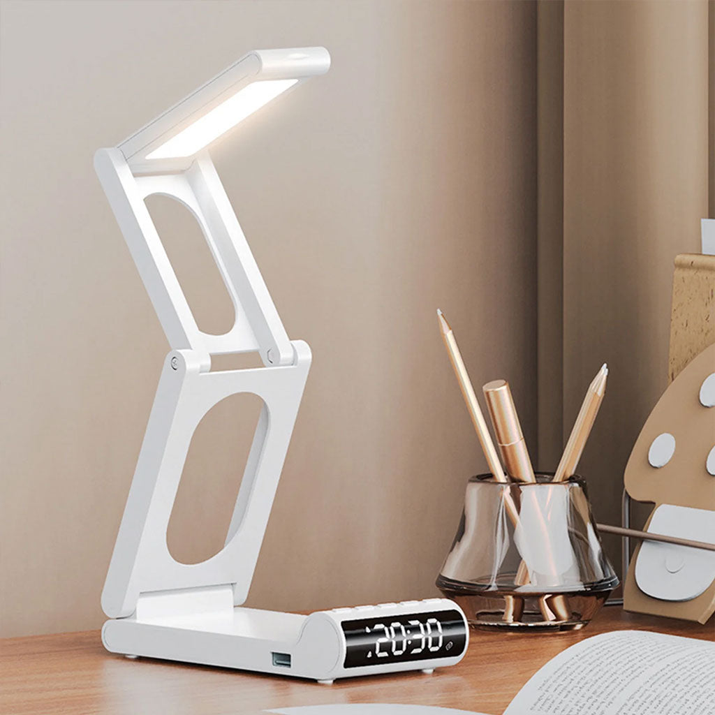 Lampe de bureau rechargeable sans fil avec réveil LED et power bank 5000 mAh – مصباح مكتب ومصباح مع شاحن متنقل