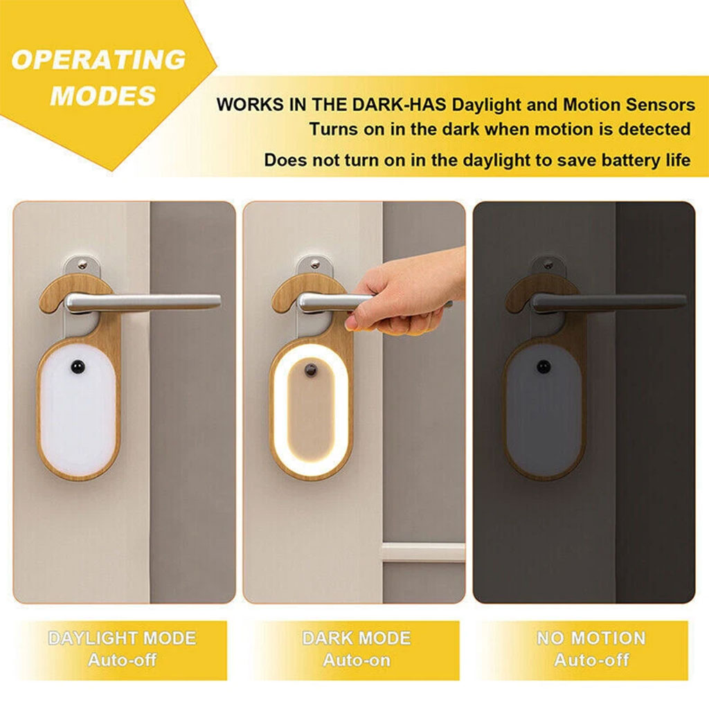 Veilleuse de porte en bois portable avec détecteur de mouvement – مصباح مقبض الباب