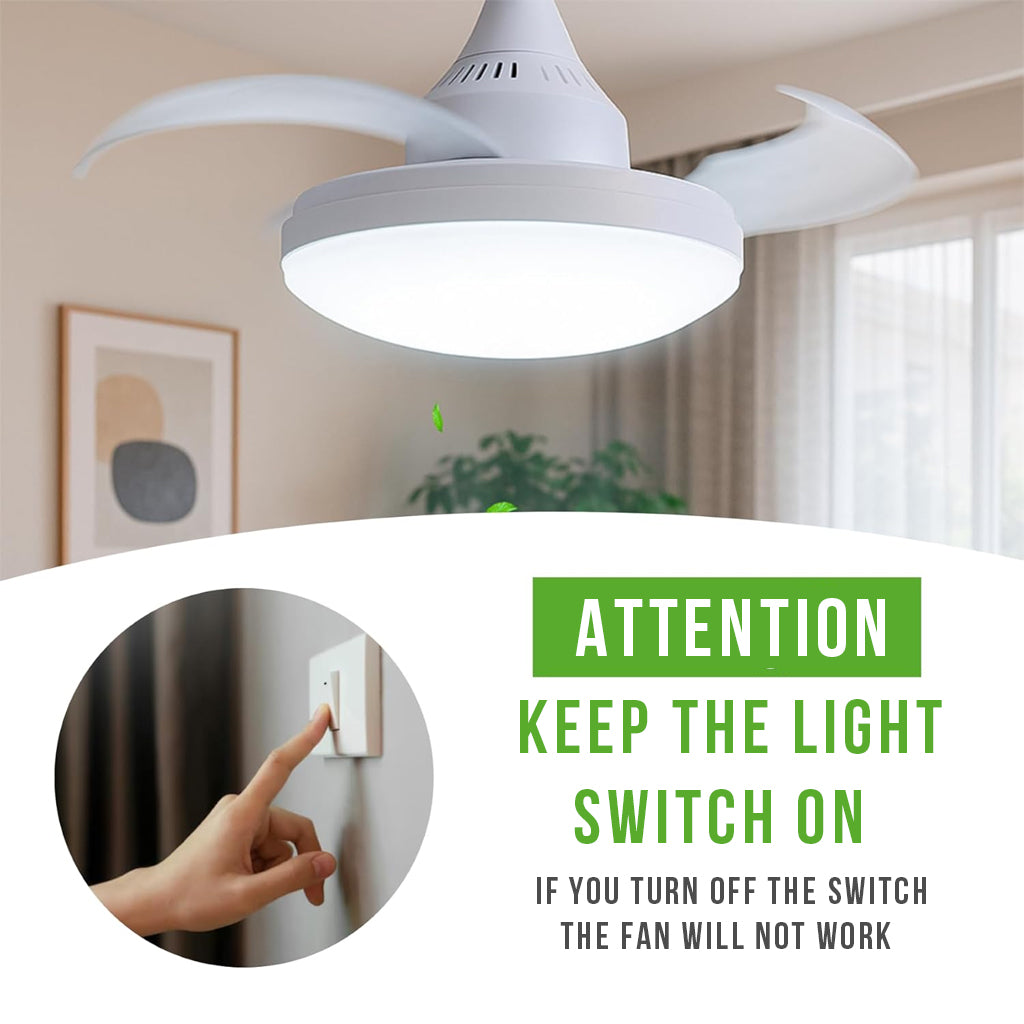 Ventilateur de plafond rétractable avec lumière réglable et télécommande