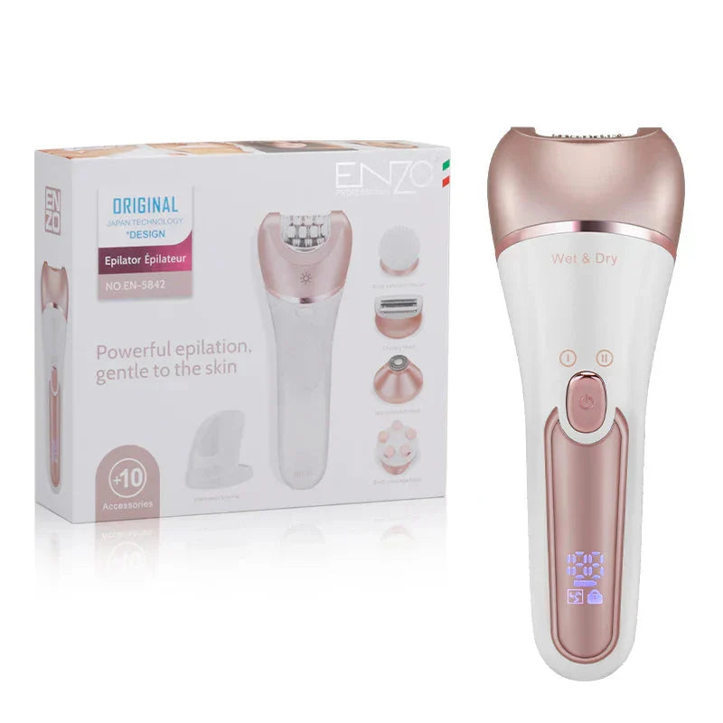 Épilateur sans fil Enzo Wet & Dry avec 10 accessoires – مزيل شعر للنساء