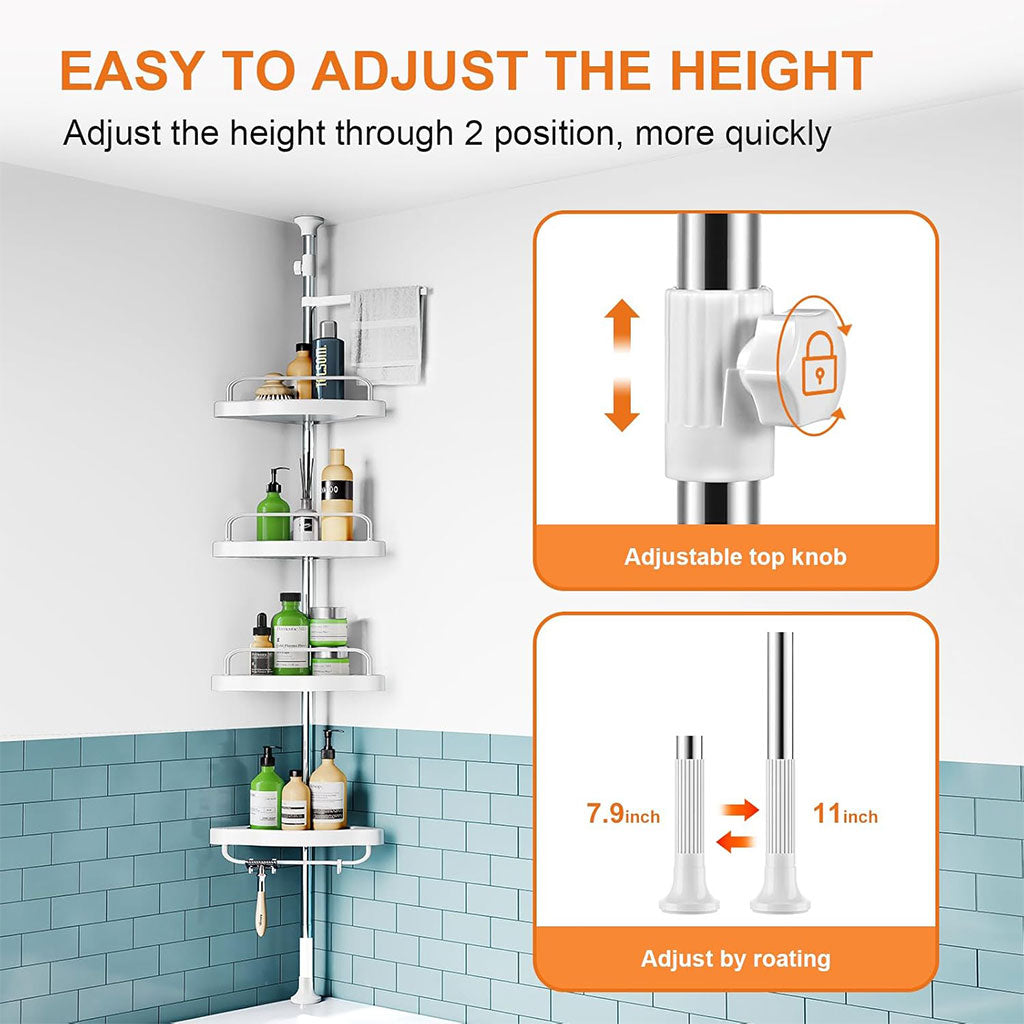 Étagère de douche d’angle à 4 niveaux réglable 320cm – رف حمام قابل للتعديل تنزوت