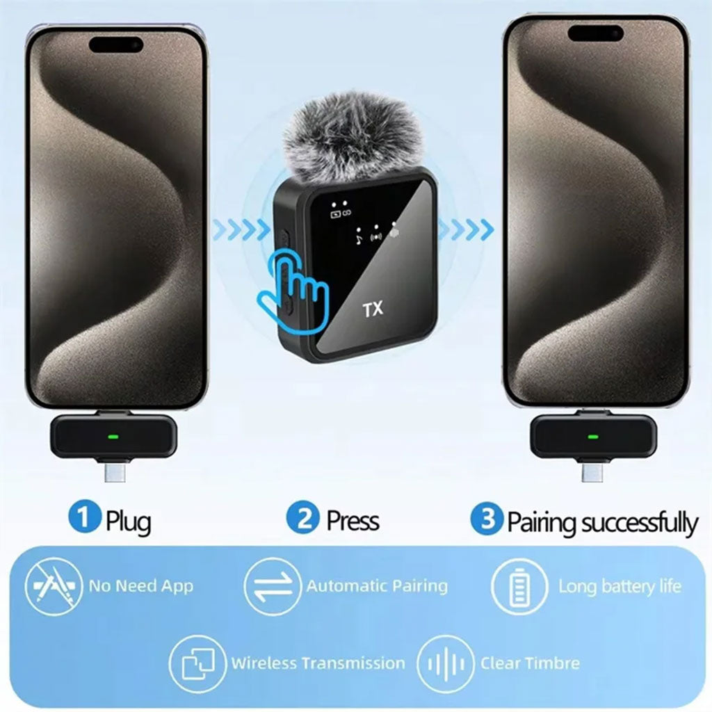 Double Microphone Sans Fil Professionnel 2en1 pour iPhone et Android F15-2 – ميكروفون لاسلكي 2قطع متعدد المنافذ