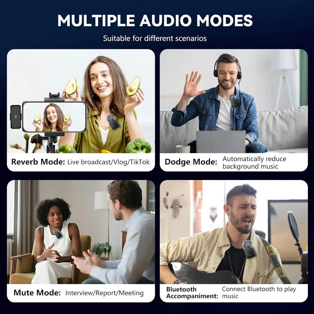Double Microphone Sans Fil Professionnel 2en1 pour iPhone et Android F15-2 – ميكروفون لاسلكي 2قطع متعدد المنافذ