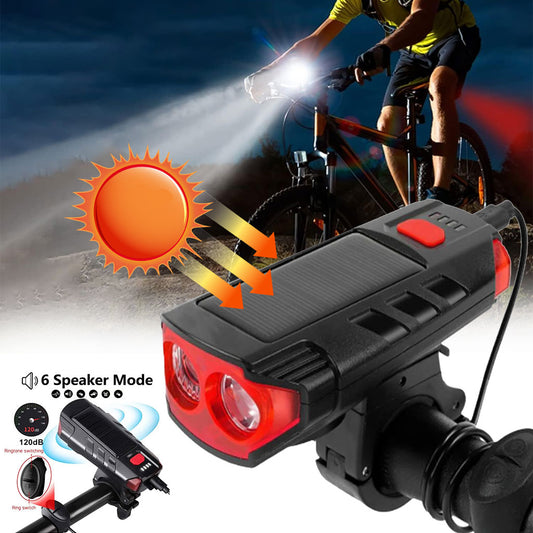 Lampe d’éclairage solaire pour vélo et trottinette avec sonnette et alarme – مصباح دراجات يعمل بالطاقة الشمسية - تنزوت