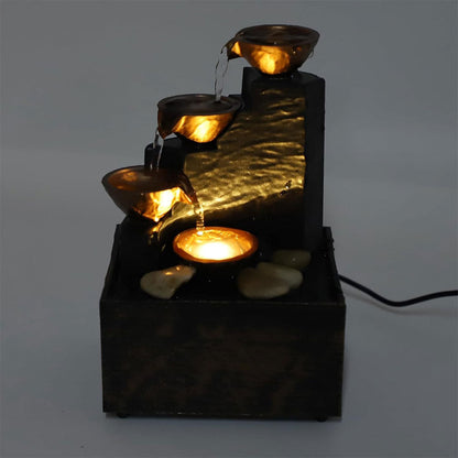 Fontaine à eau cascade avec éclairage LED pour décoration intérieure et ambiance V1