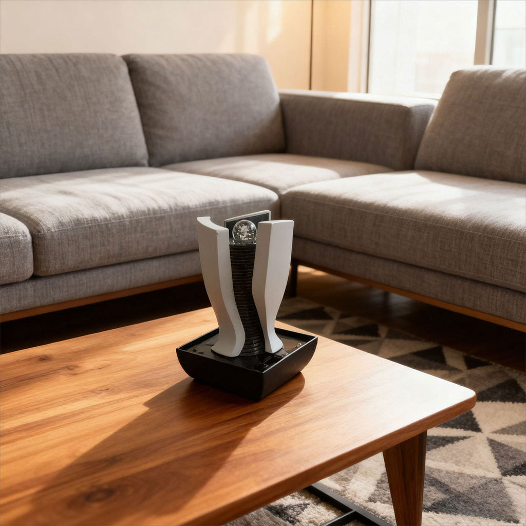 Fontaine à eau en forme de tour cascade avec boule de cristal et éclairage LED V6