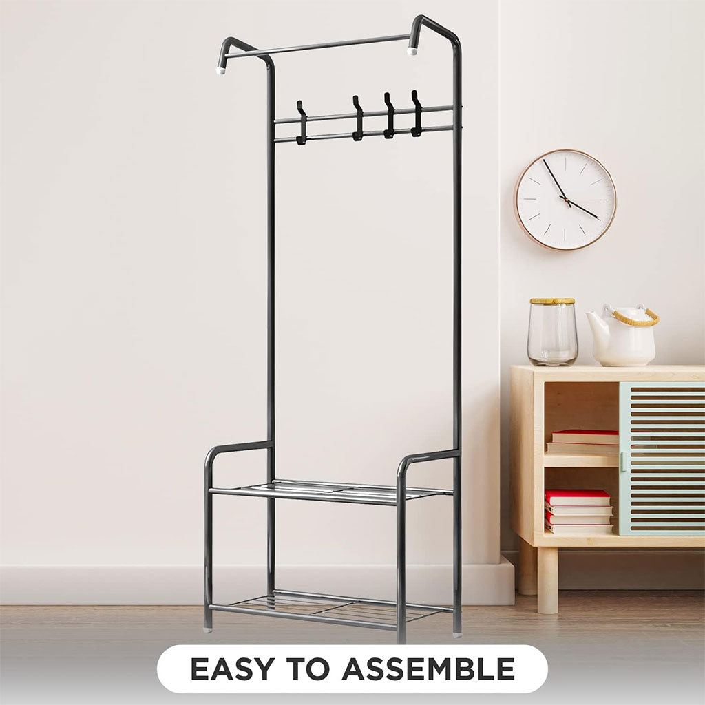 Porte Manteau et Organisateur de Chaussures en Métal avec Cintres – علاقة ملابس ومنظم أحذية 2في1