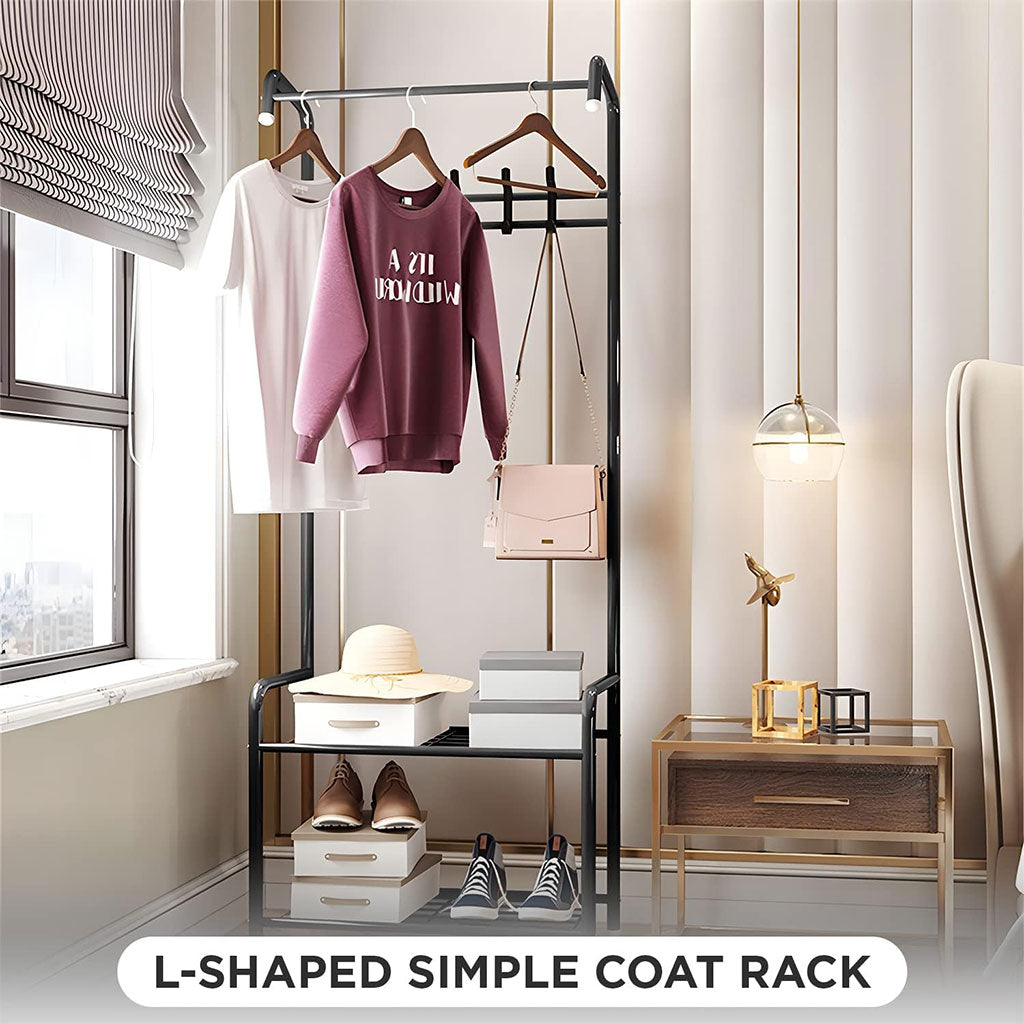 Porte Manteau et Organisateur de Chaussures en Métal avec Cintres – علاقة ملابس ومنظم أحذية 2في1