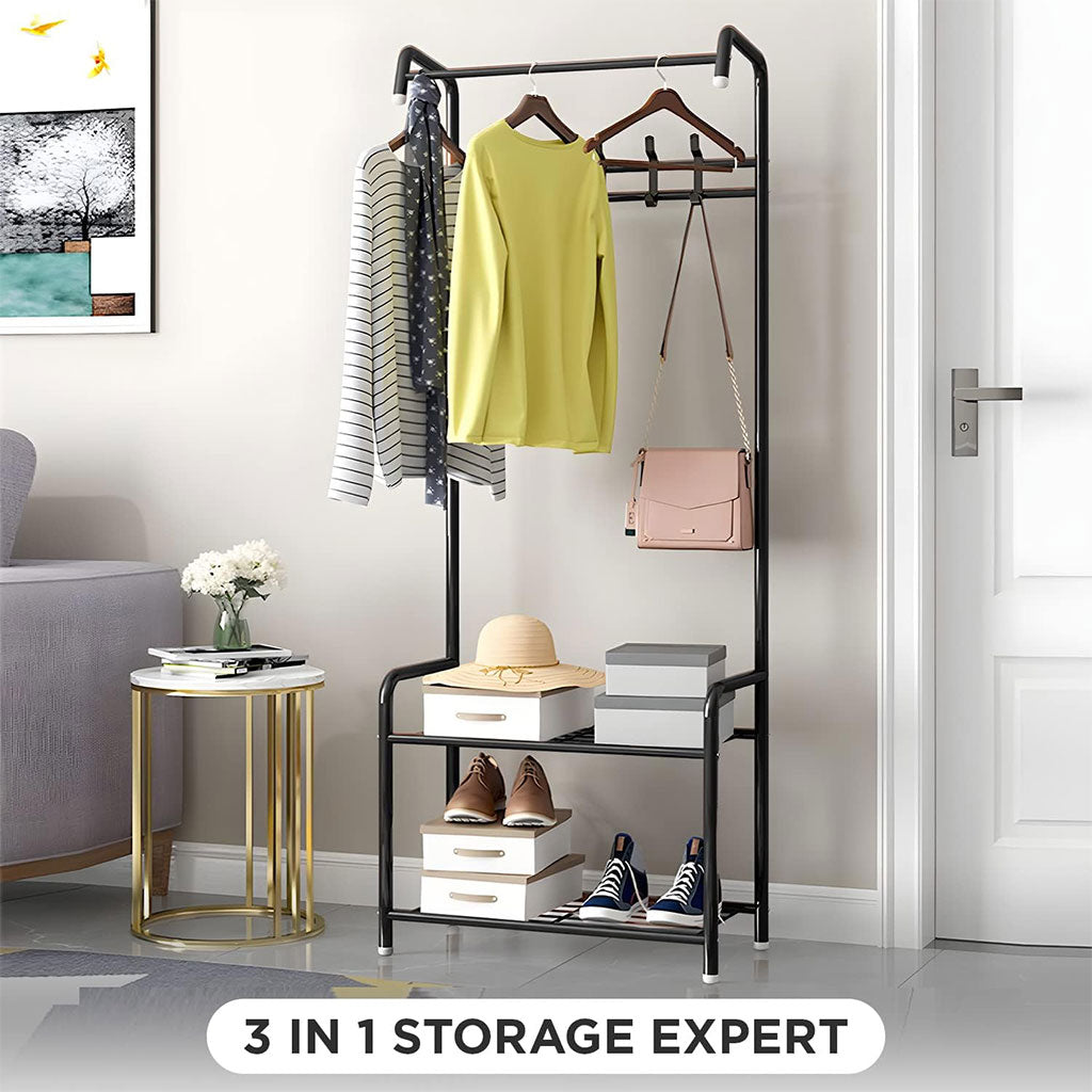 Porte Manteau et Organisateur de Chaussures en Métal avec Cintres – علاقة ملابس ومنظم أحذية 2في1