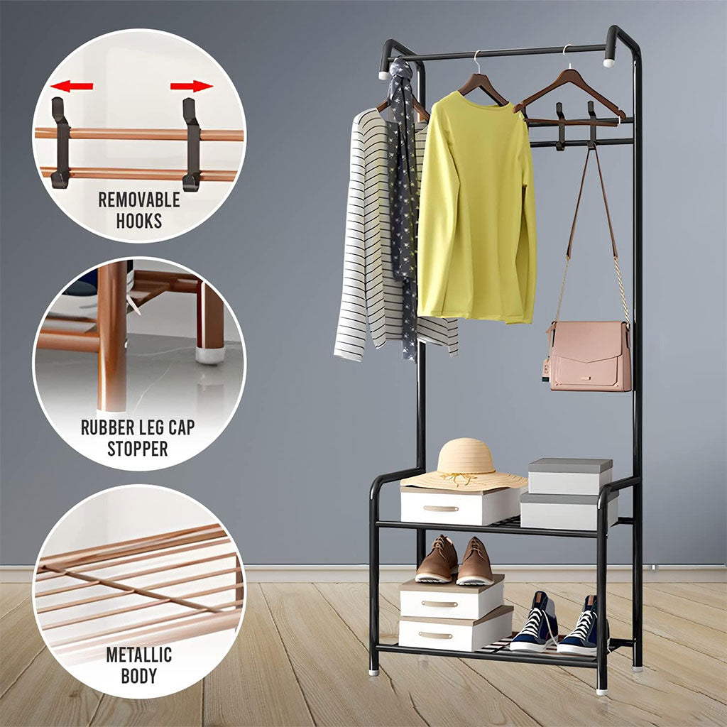 Porte Manteau et Organisateur de Chaussures en Métal avec Cintres – علاقة ملابس ومنظم أحذية 2في1