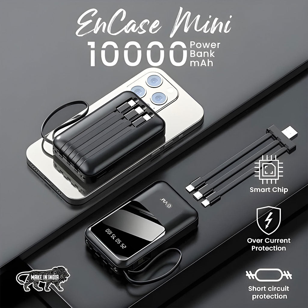 Power Bank Fast Charge Gevo 10000mAh avec Cable intégré LCD Screen – باور بانك سعة 10000ميلي أمبير مع كابلات شحن مدمجة