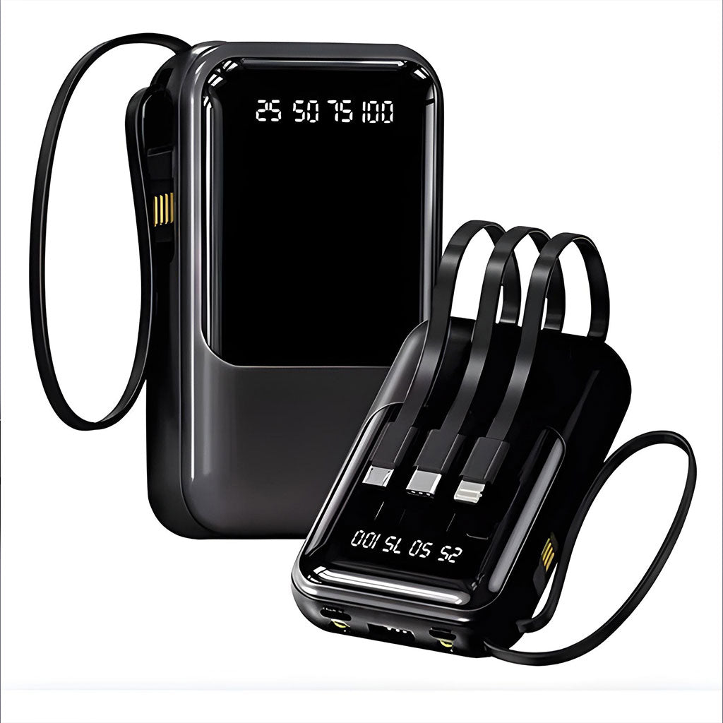 Power Bank Fast Charge Gevo 10000mAh avec Cable intégré LCD Screen – باور بانك سعة 10000ميلي أمبير مع كابلات شحن مدمجة
