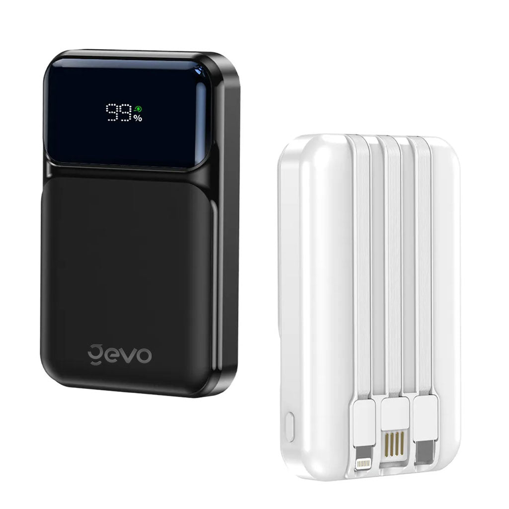 Power Bank Fast Charge Gevo 20000mAh avec Cable intégré LCD Screen – باور بانك سعة 20000ميلي أمبير مع كابلات شحن مدمجة